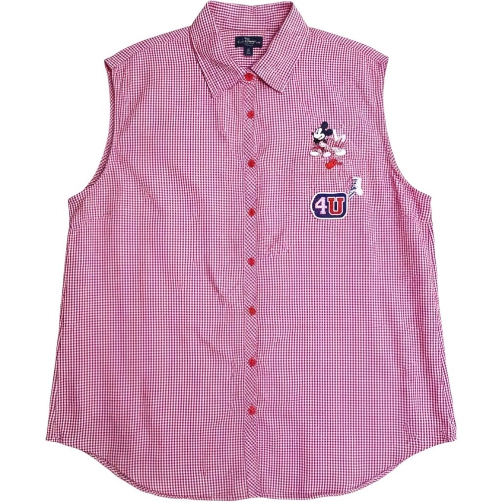 Vintage Disney Main Street Women 26W 28W Mickey Gingham Shirt Y2K Preppy Cottage